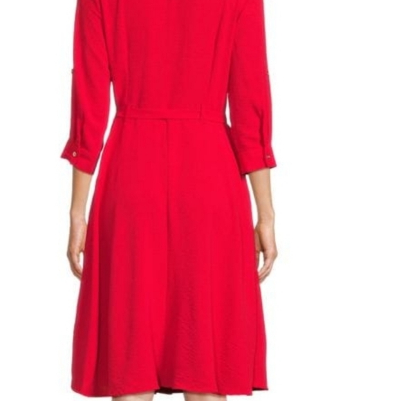 Sharagano dress women 14 RED Three-quarter sleeves Button front A-line - Picture 2 of 9